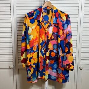 Ali Miles Multicolor Abstract Dot Print Women's Blouse 1X